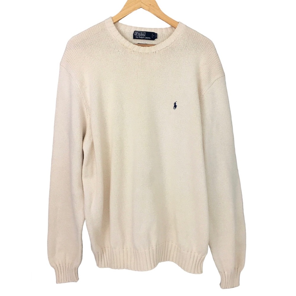 Polo Ralph Lauren Cotton Crew Neck Pullover Beige Cream Sweater Mens Size XXL